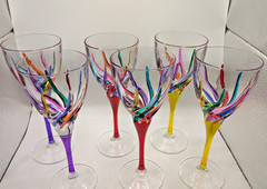 CC ZECCHIN MURANO Wine Glass, Rainbow Swirl Pattern 8-1/8” Tall, Set of 6