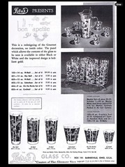Lotus “Bon Appetite” Set Of 8 Glasses W/Carrier Fish Lobster MCM Vintage NOS