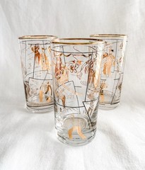 Rare Vintage Libbey MCM Highball Glasses Gold Sports Men 5.5 Inches – Set Of 3