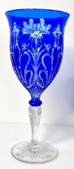 ONE Stevens & Williams Hand Blown Blue Cut to Clear Wine Goblet Royal Brierley