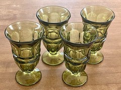 Argus Green Fostoria Iced Tea Glass Footed Stem VTG MCM Henry Ford Set of 4