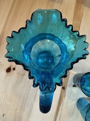Antique Victorian Era Blue Glass Painted Floral Juice/Lemonade Set 4 Glasses