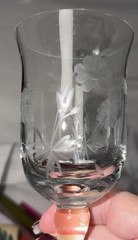 Vintage -Set of 2- Romanian Etched Wine Glasses Floral Pattern 7.5″ H 5 oz. EUC!