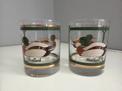 Vintage Libbey Rocks Glass SET OF 2 MCM Mallard Duck 22K Gold Trim Classic 1970s
