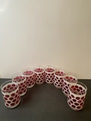 (4) Vtg Libbey Cranberry Concord Frosted Polka Dot Drinking Glasses 12Oz 4.5”H