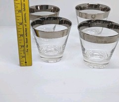 Vtg MCM Set 4Dorothy Thorpe style Low Ball Glasses Silver Band Mod Retro