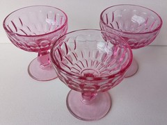 FENTON THUMBPRINT COLONIAL PINK SHERBET CHAMPAGNE GLASSES SET OF 3
