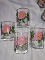 4 Vintage Franciscan Desert Rose Double Old Fashion Glasses Tumblers Set 1960 A