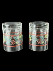 Vintage LIBBEY Tumblers Glasses Barware Holly Berries Gold Trim Lot Set Of 2