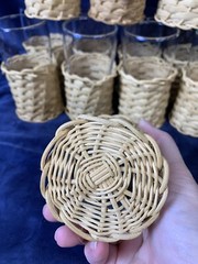 2 Vintage Rattan Wicker Glasses Tumblers Cocktails Boho Rustic UNIQUE ITEM Set/2