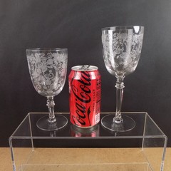 4 Fostoria Buttercup Water Glasses Etch Flowers VGC 2 Low 2 Tall