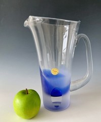 BLOCK Crystal Pitcher RAINY DAY ☔Blue 10 1/2″ Cocktail Water Cut to Clear w/Tag