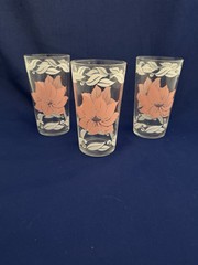 Vintage Hawaiian Flower Glasses, Set of 3 Tumblers Pink & White Floral Tiki Bar