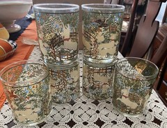 6 Cera Hunt of the Unicorn Double Old Fashioned Tumblers Tapestry Ceraglass