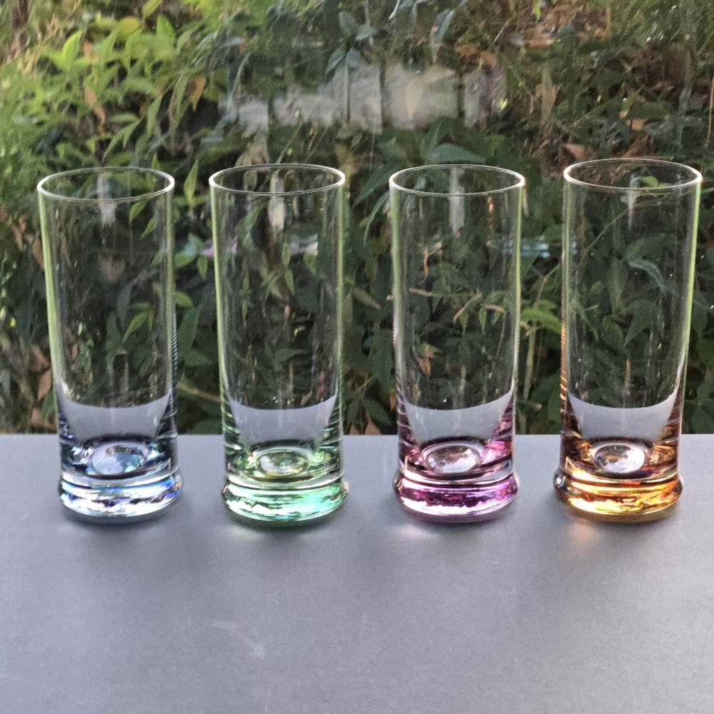 Set of 4 Neon Pink Blue Green Orange Highball Cocktail Tall Tumblers Heavy Base