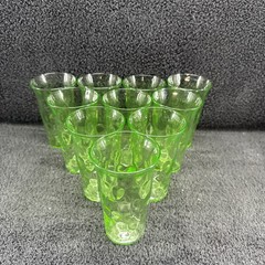 Uranium Glass Dot Optic Juice Glasses 4” UV Glow LOT of 10 **QUICK SHIP