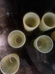 Vintage Fenton Topaz Uranium Opalescent Hobnail Vaseline Glass Set Of 7 Pcs,Cups