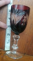 Vintage Bohemian Ruby Cut To Clear Crystal Sherry Glass Red 51/2″ Tall 3.6 oz