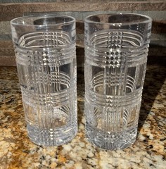 Ralph Lauren Crystal Glen Plaid High Ball Glasses 6.25″ EUC Set Of 2. Old Money