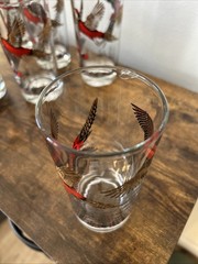 Set Of 6 Vintage 1950’s Hazel Atlas Gold Pheasant High Ball Bar Ware Glasses