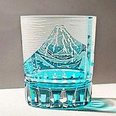 Handcrafted Blue Edo Kiriko Glass Cup for Whisky Brandy Bouron Drinking Glass