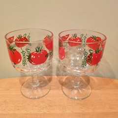 Vintage 1970s Bloody Mary Red Tomato Cocktail Goblet Barware Glasses Set of 2