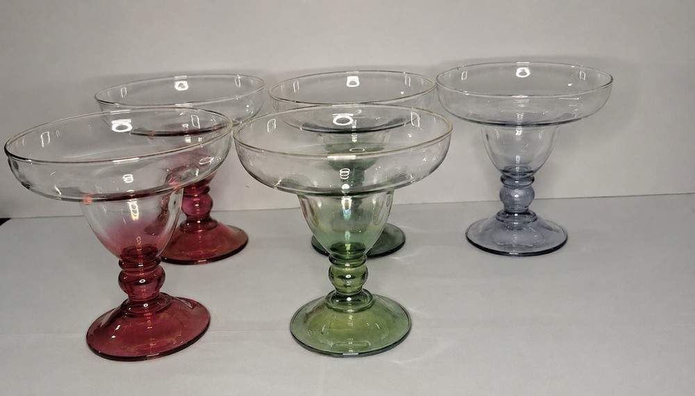 West Virginia Iridescent Ombre Margarita Glasses SET OF 5. 2Red/1Blue/2Green
