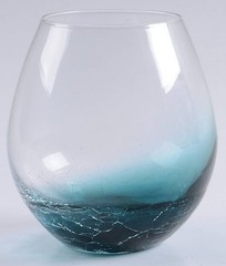 Pier 1 One Crackle Glass Stemless Wine Glasses Teal Blue Green Set of 2