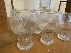 Vtg Textured Ice Bark Footed 16oz Goblet Water Glasses MCM Barware Set of 7