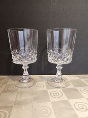 Set Of 2 Cristal D’Arques Crystal Water Goblets Wine Glasses, Dimond Pattern