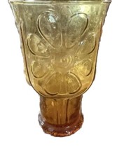 2 Vintage Libbey Amber Country Garden Daisy Flower 1 Juice Glass, 1 Drink Glass