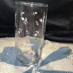 Anchor Hocking Floral Drinking Glass 1989 AHC Peach Orange Pink Blue Leaves 6”
