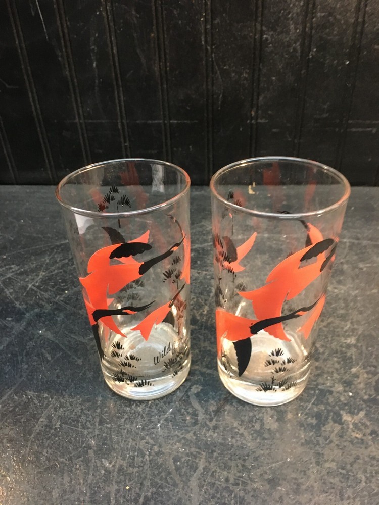 Retro 2pc Mid-Century Libbey Hunting Tumbler Drinking Glass Canadian Geese
