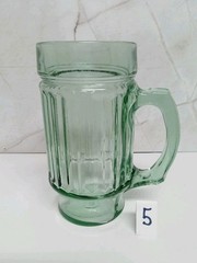 6 Vtg Anchor Hocking Green Tankard Beer Mug Glasses Line Lites Ribbed