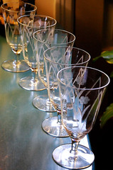 Vtg Set 5 Hand Cut Floral & Arch OPTIC DEPRESSION GLASS Iced Tea Goblets 6.25″