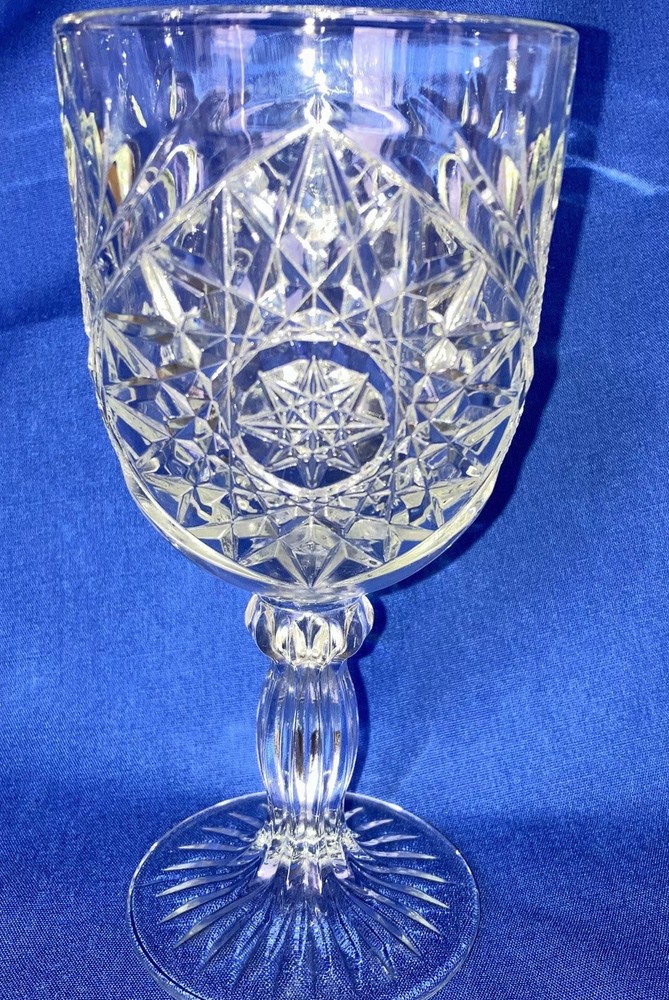 Libbey American Brilliant Goblet 7 1/8” David Star Pressed Cut Glass Water Wine