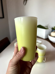 VTG Set 6 Hazel Atlas Milk Glass Ombre Tumblers High Balls with Carrier