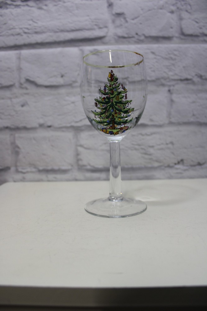 Spode Christmas Tree Wine Glass Tree Motif Gold Rimmed Edge Replacement Glass