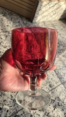 Vintage Bartlett Collins Cranberry Thumbprint Glass Goblet 14 oz., Mint Cond