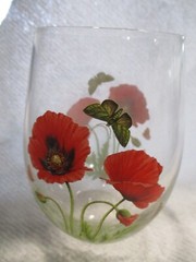 hand painted Poppy flower, Papaver Rhoeas Portmeirion Botanic Garden glass