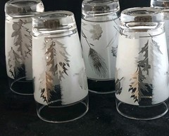 Four Silver Leaf Foliage Libbey Drinking Glasses 12 Oz Each Tumblers MCM Great