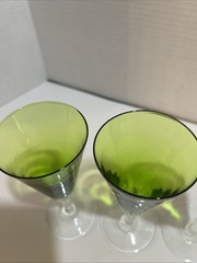Empoli Hand Blown Green Glass Cocktail Champagne Stemmed Glasses 6 1/4” Tall