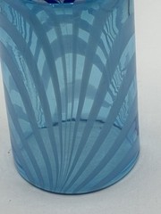 Single Hand Blown Art Glass White Feather Swirl and Blue Tumbler Glass