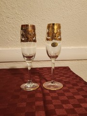 Interglass Italy PAIR Luxury Crystal Champagne Glasses 24K Gold