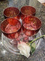 Vintage Ruby Red Bartlett Collin’s Goblets Water Tea Wine Set Of 4 Gift