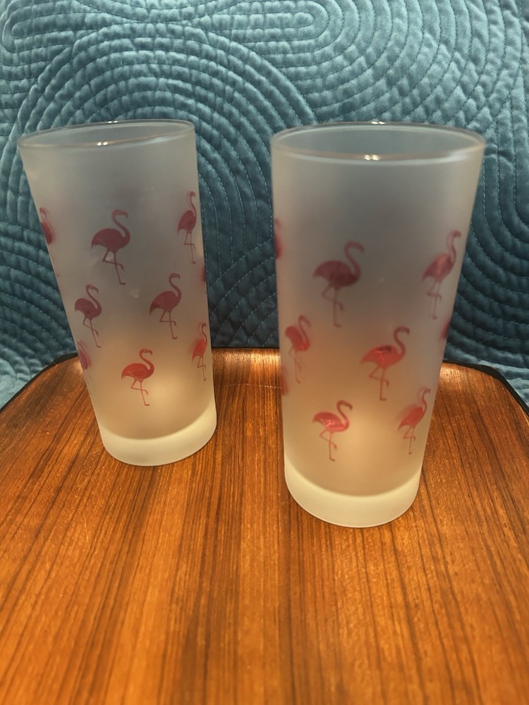Culver White Frosted Flamingo High Ball Glasses – 2