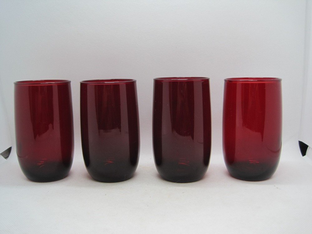 4 Vintage Anchor Hocking 4 1/4” Royal Ruby Red Roly Poly 9oz. Glasses