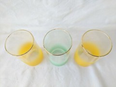 Vintage MCM Libbey Glass Blendo Frosted Tumbler Glasses 3 green and yellow