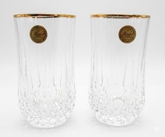 VTG Set of 2 Cristal D’Arques Longchamp Gold Trimmed 12oc Flat Tumblers FRANCE
