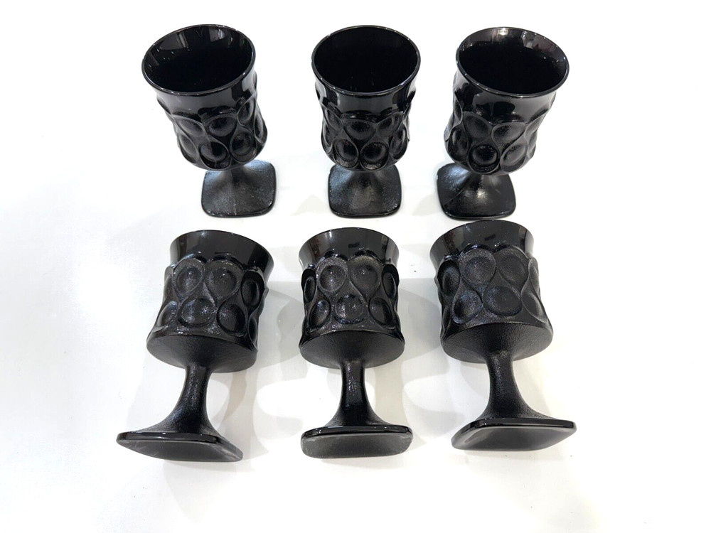 Rare 1970’s Noritake Spotlight Vintage Ebony Black Glass Goblet Lot of 6